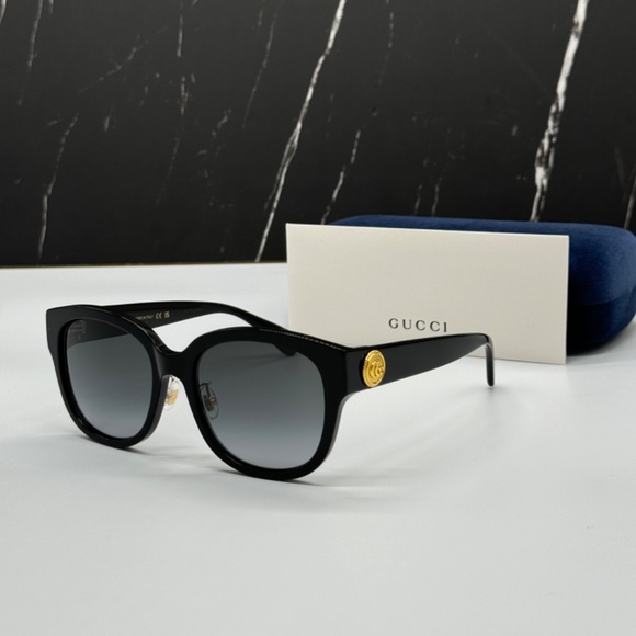 NEW GG1409SK 001 GUCCI BLACK GREY ROUND WOMEN GUCCI SUNGLASSES - Picture 1 of 14